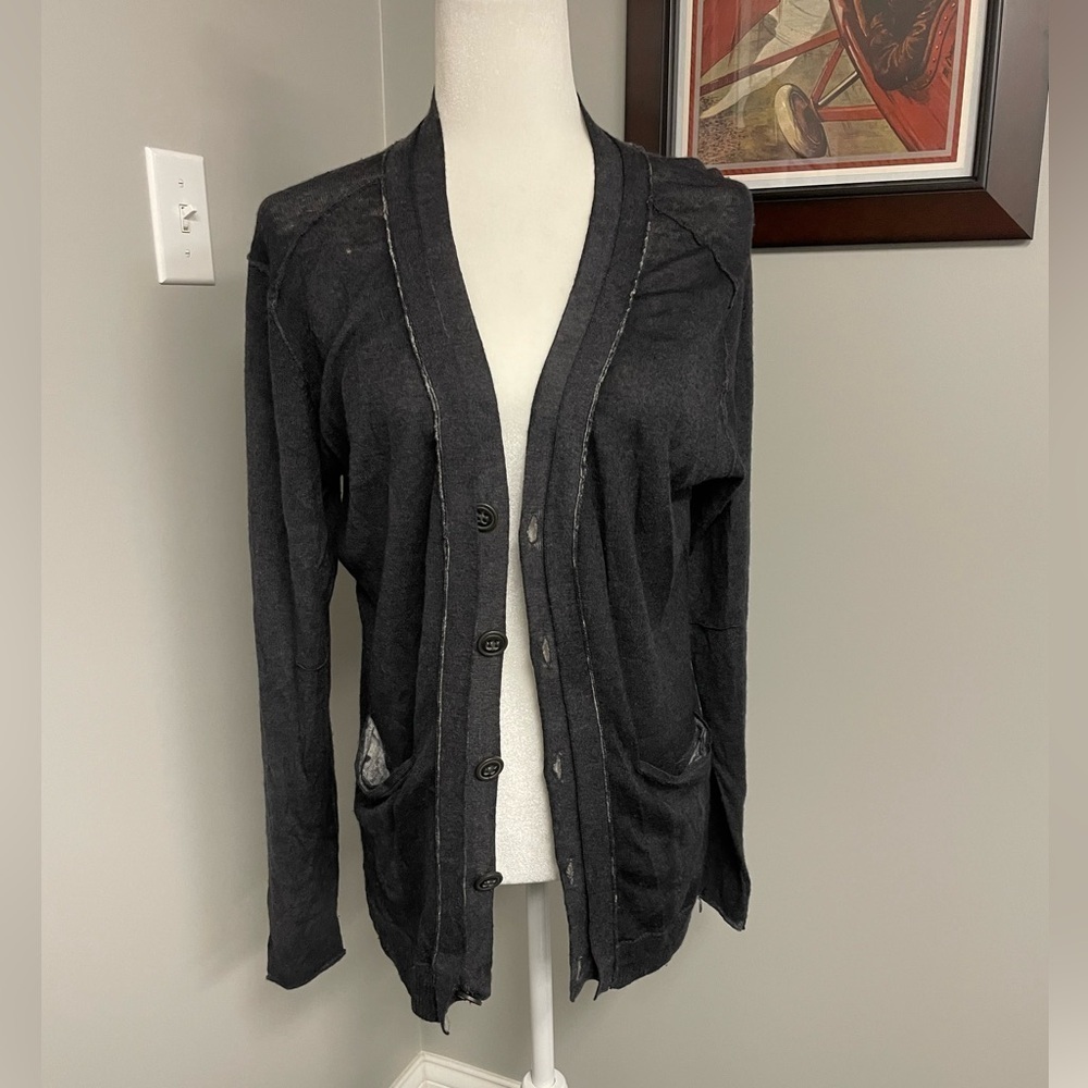 NSF distressed wool cashmere cardigan black gray wool cashmere womens size large